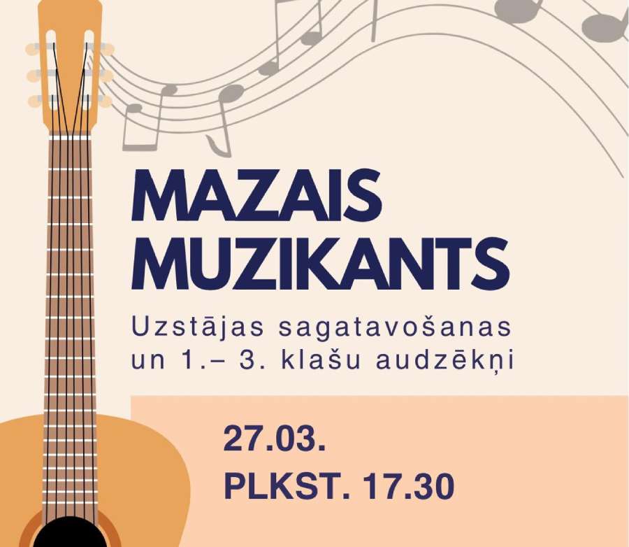 Grafisks plakāts ar ģitāru un notīm